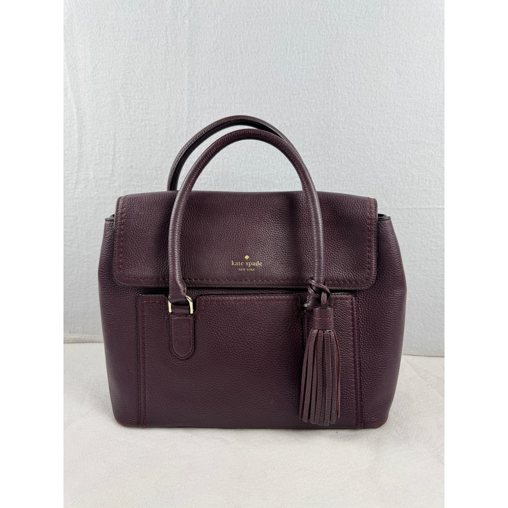 Kate Spade New York Pebbled Leather Satchel Burgundy Tassel Handbag PXRU7172